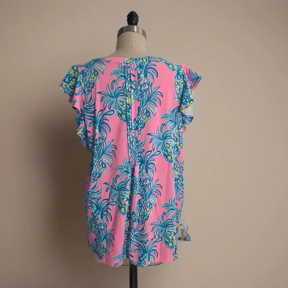 Lilly Pulitzer Tropical Pink Pineapple Print Blouse XL - Picture 2 of 8